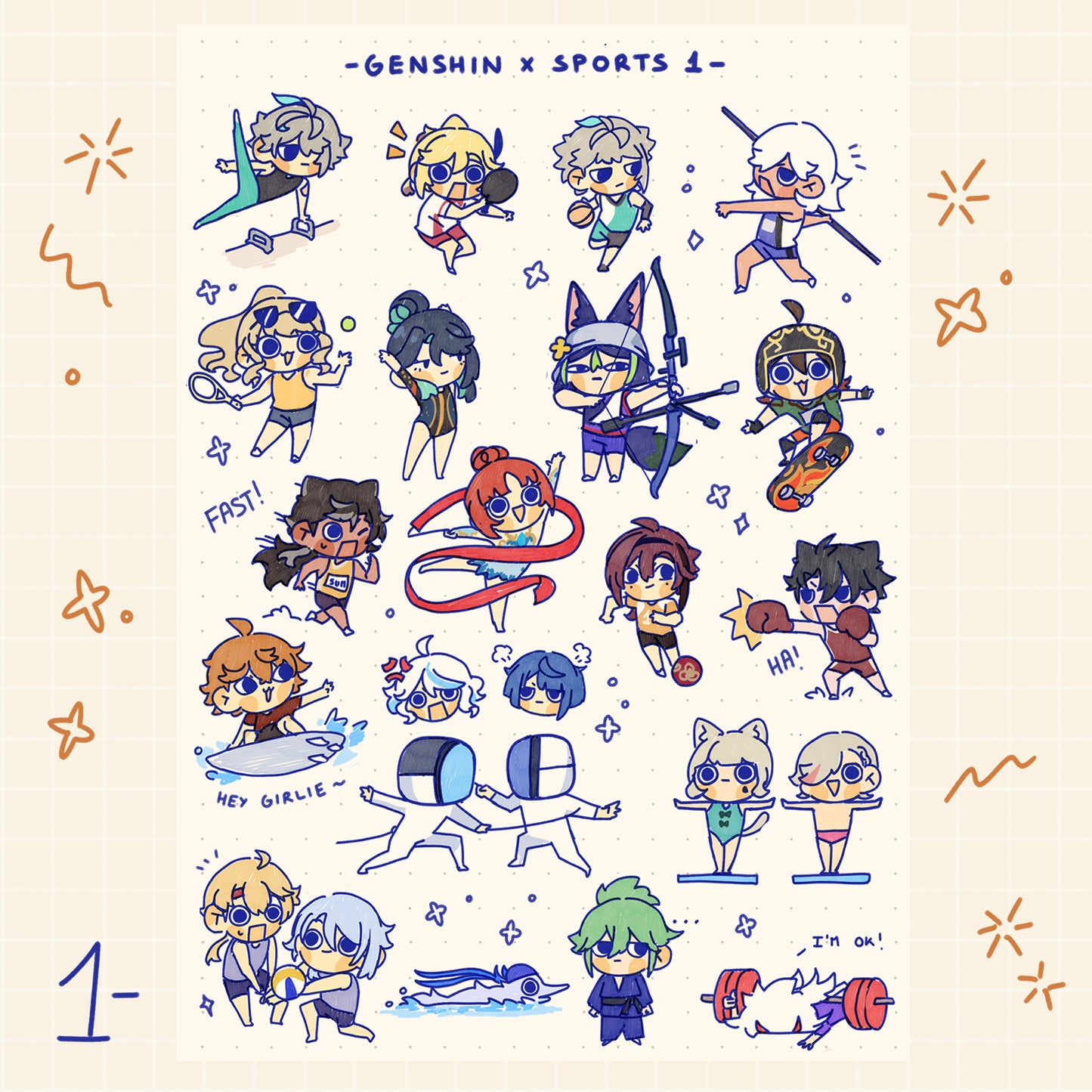 [OUT OF STOCK] Sticker sheet- Genshin x Sports