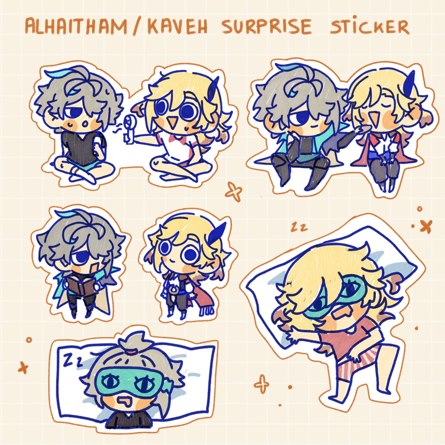 [OUT OF STOCK] Surprise sticker - Alhaitham/Kaveh